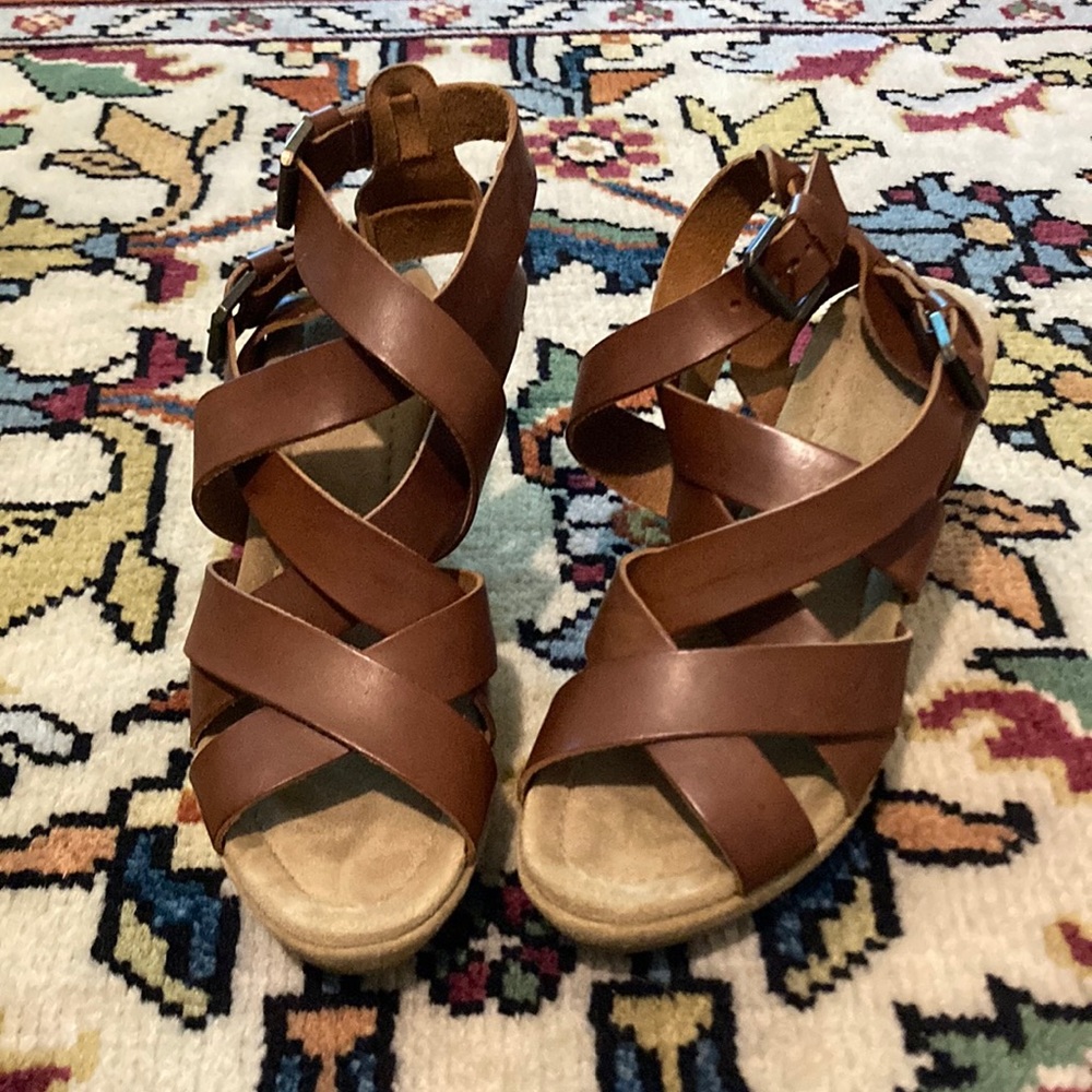 Madewell 1937 suede wedge strappy gladiator sandals EUC camel leather suede 8